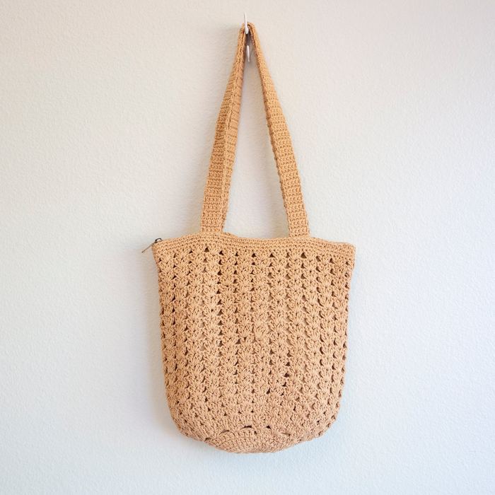 Textured Crochet Shoulder Tote with Vertical Stitch Rows