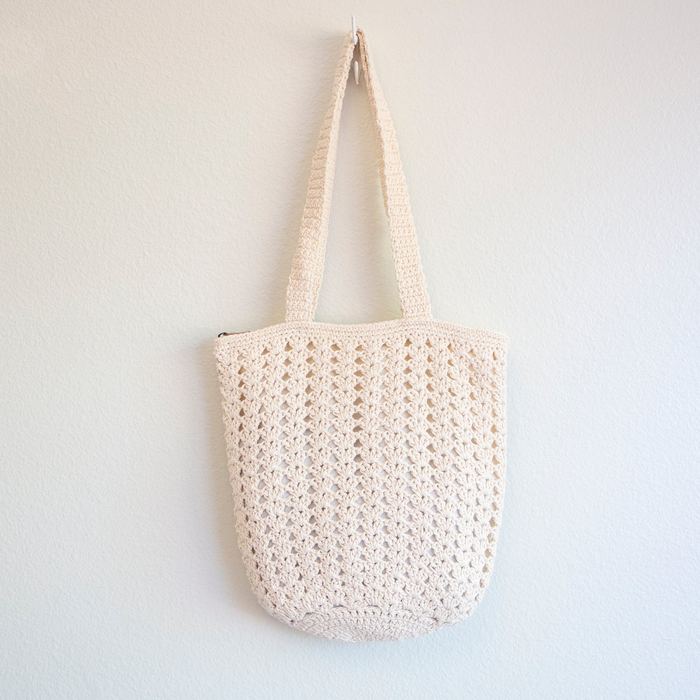 Textured Crochet Shoulder Tote with Vertical Stitch Rows