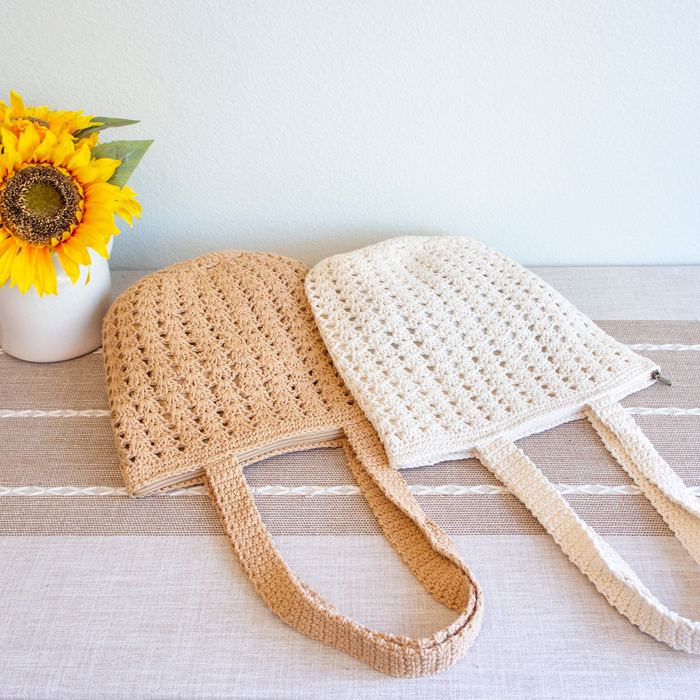 Textured Crochet Shoulder Tote with Vertical Stitch Rows