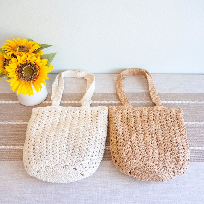 Textured Crochet Shoulder Tote with Vertical Stitch Rows