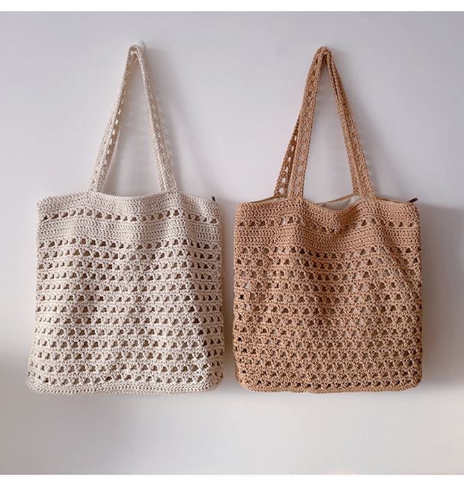 Diamond Openwork Crochet Shoulder Tote