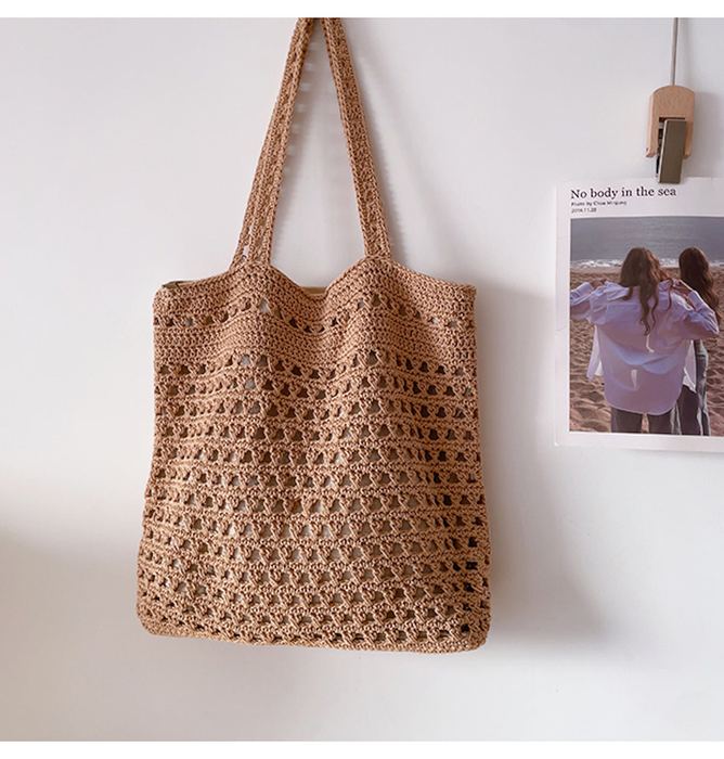 Diamond Openwork Crochet Shoulder Tote