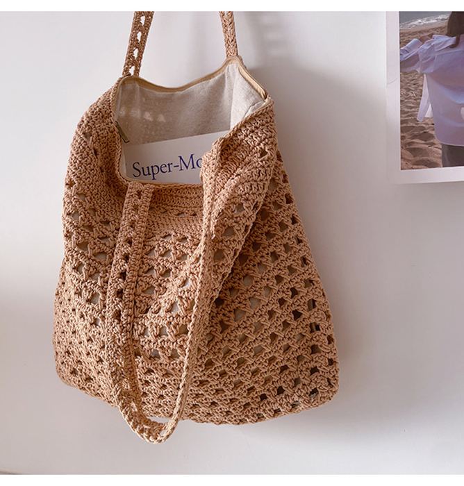 Diamond Openwork Crochet Shoulder Tote