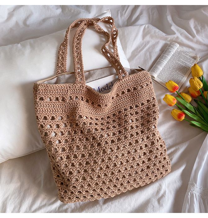 Diamond Openwork Crochet Shoulder Tote