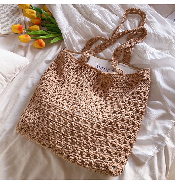Diamond Openwork Crochet Shoulder Tote