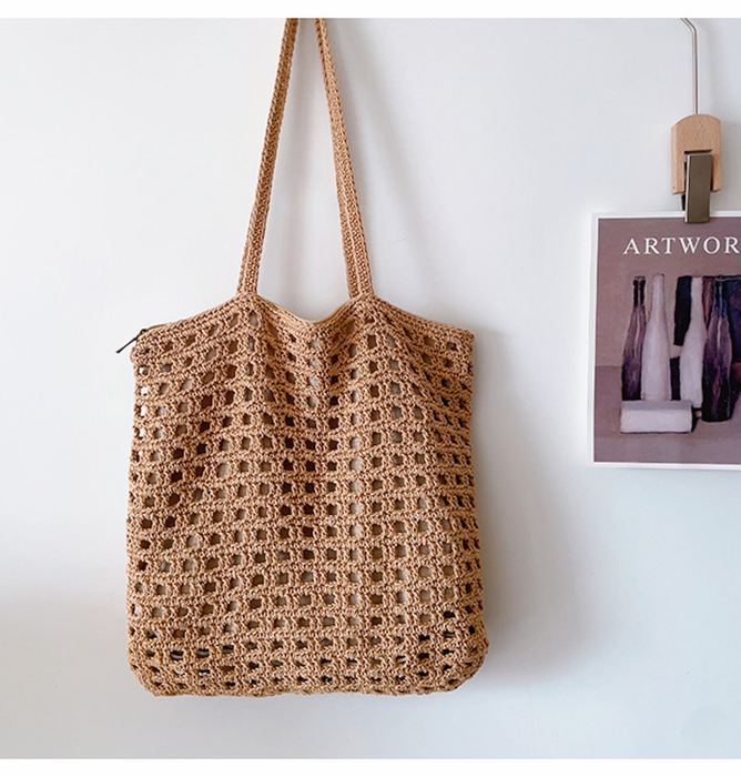 Openwork Crochet Shoulder Tote with Rounded Corners