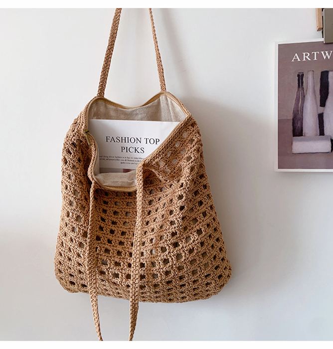 Openwork Crochet Shoulder Tote with Rounded Corners