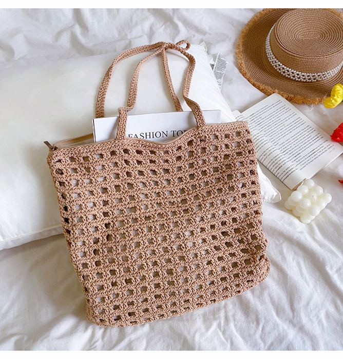 Openwork Crochet Shoulder Tote with Rounded Corners