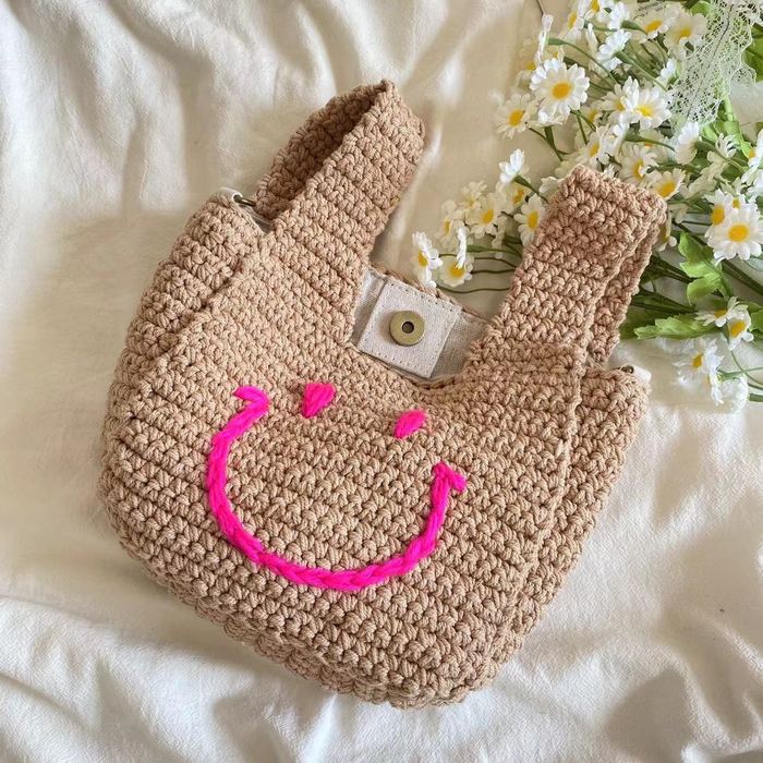 Mini Smiley Crochet Handbag with Wide Top Handles