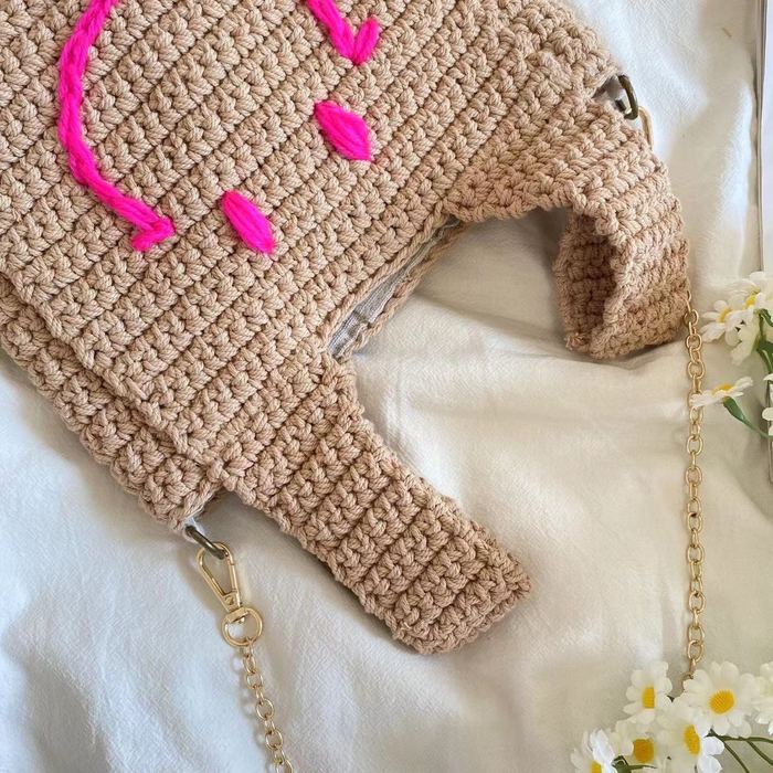 Mini Smiley Crochet Handbag with Wide Top Handles