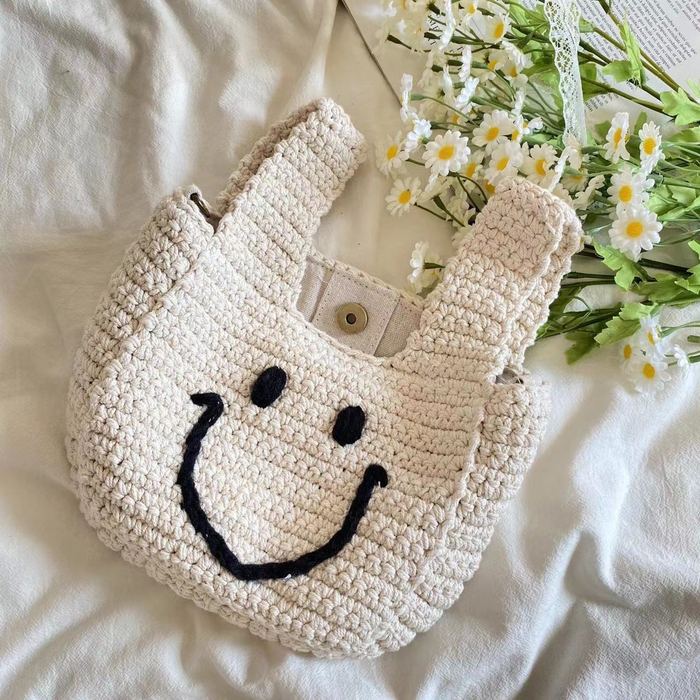 Mini Smiley Crochet Handbag with Wide Top Handles
