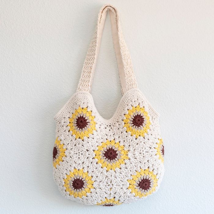Sunflower Granny-Square Crochet Shoulder Bag