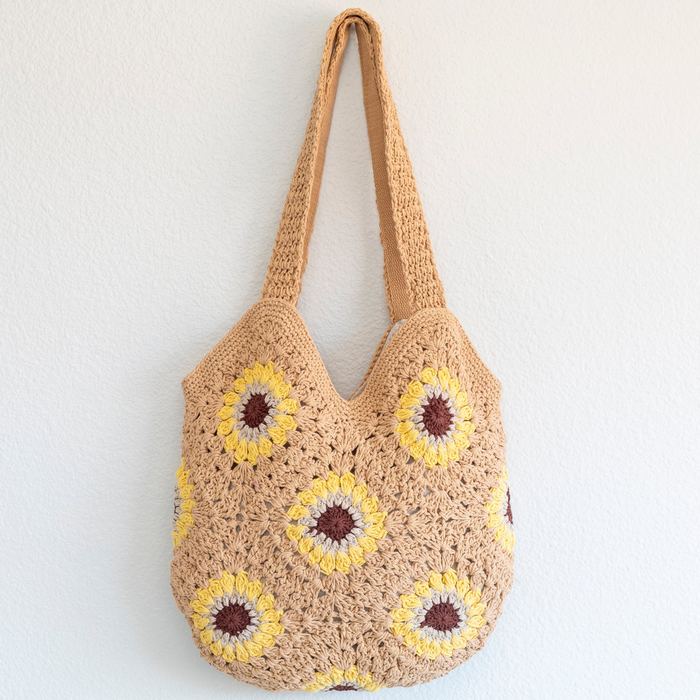 Sunflower Granny-Square Crochet Shoulder Bag