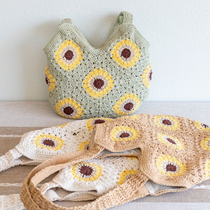 Sunflower Granny-Square Crochet Shoulder Bag