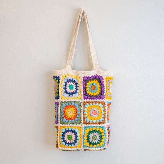Floral Granny Square Crochet Shoulder Tote