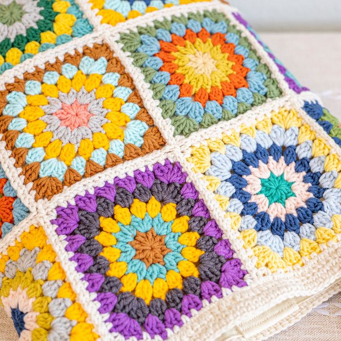 Floral Granny Square Crochet Shoulder Tote
