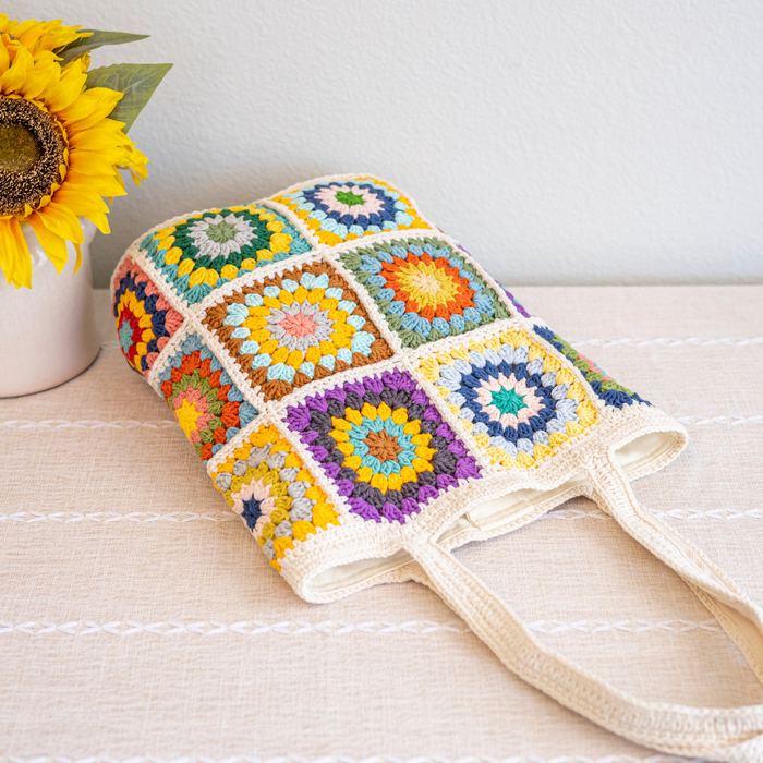 Floral Granny Square Crochet Shoulder Tote