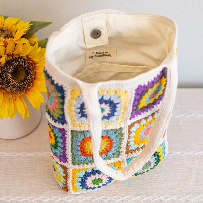 Floral Granny Square Crochet Shoulder Tote