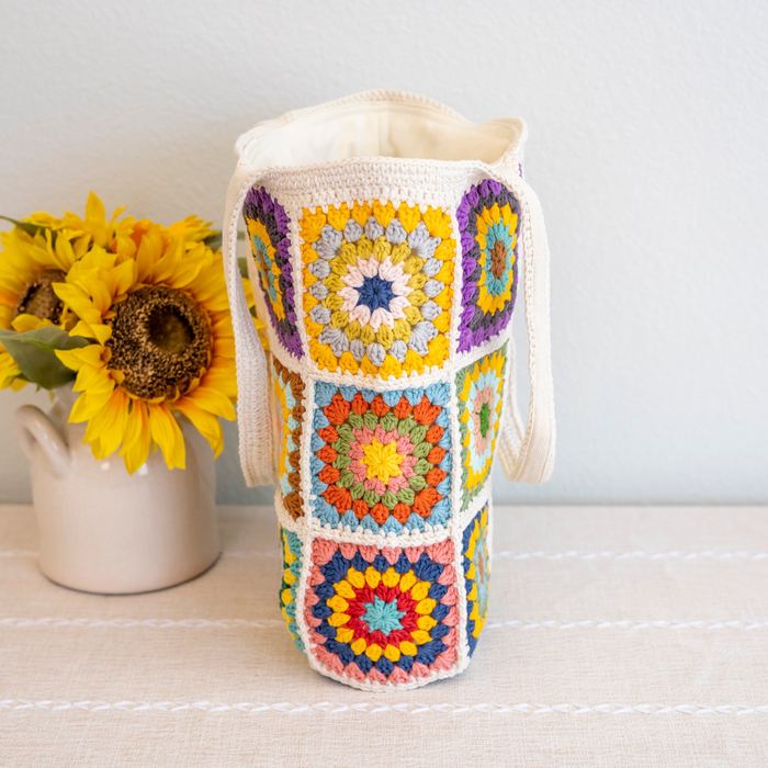 Floral Granny Square Crochet Shoulder Tote