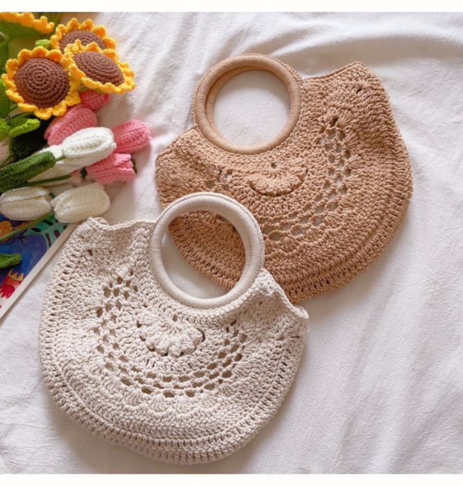 Half-Moon Crochet Handbag with Ring Handles