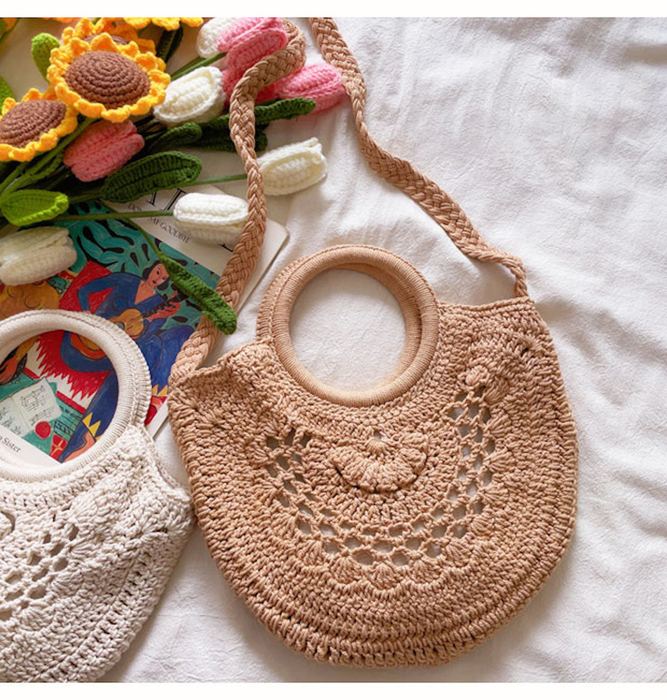 Half-Moon Crochet Handbag with Ring Handles