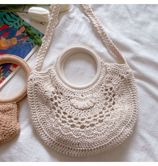 Half-Moon Crochet Handbag with Ring Handles