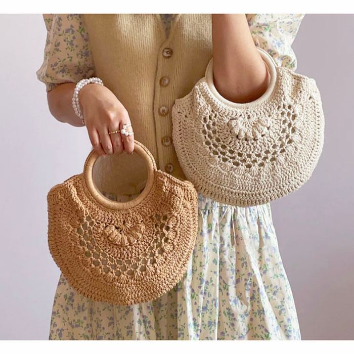 Half-Moon Crochet Handbag with Ring Handles