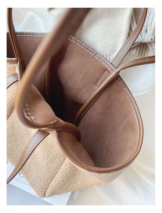 Large Faux-Fur Tote with Contrast Trim and Front Pocket