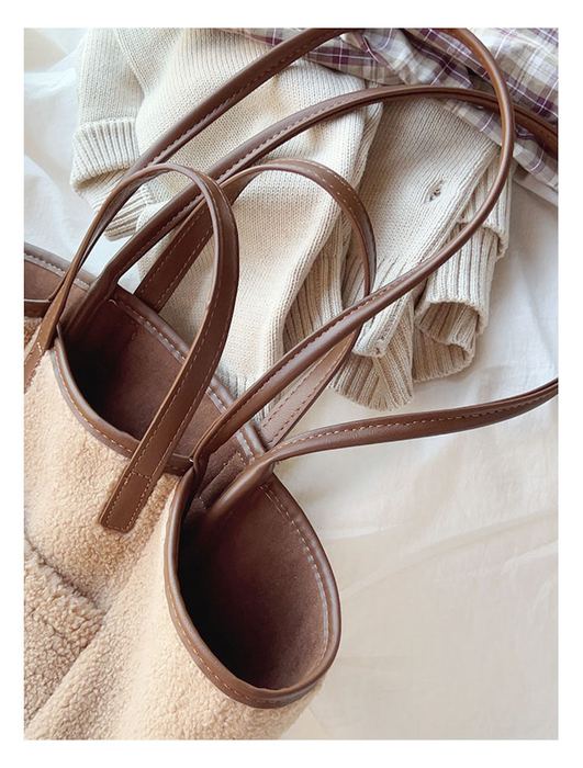 Large Faux-Fur Tote with Contrast Trim and Front Pocket