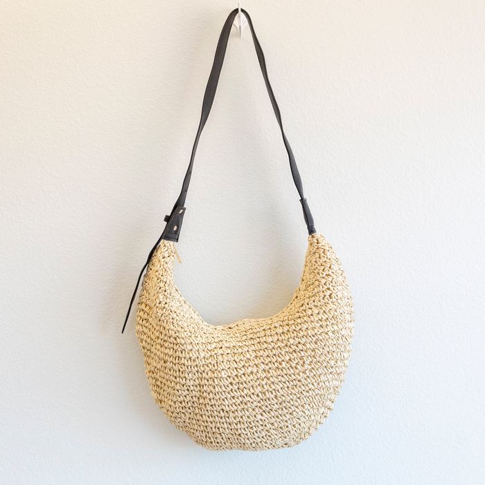 Crescent Woven Straw Hobo Crossbody Bag