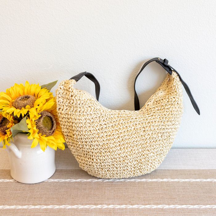 Crescent Woven Straw Hobo Crossbody Bag