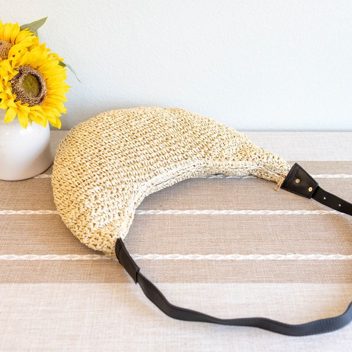Crescent Woven Straw Hobo Crossbody Bag