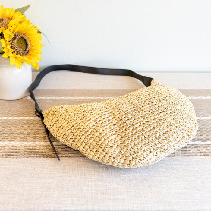 Crescent Woven Straw Hobo Crossbody Bag