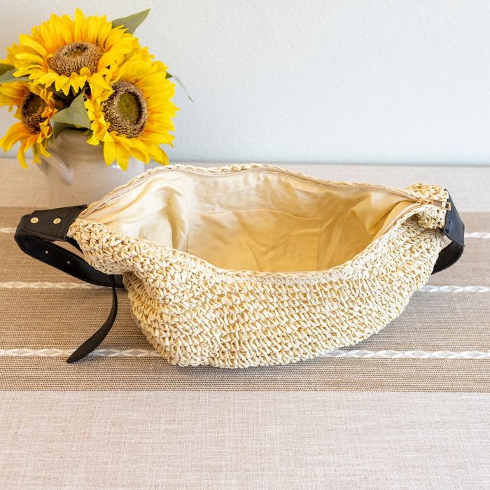 Crescent Woven Straw Hobo Crossbody Bag