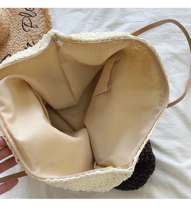 Large Colorblock Straw Tote in Cream, Tan and Black