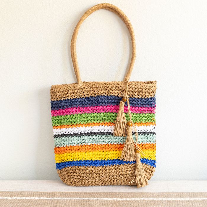 Multicolor Striped Straw Tote with Long Woven Handles