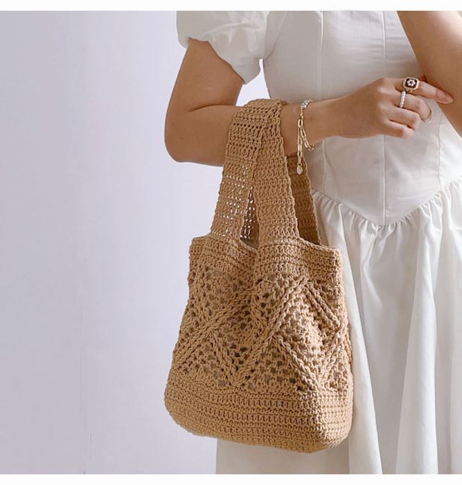 Openwork Cotton Crochet Bucket Bag with Wide Handles