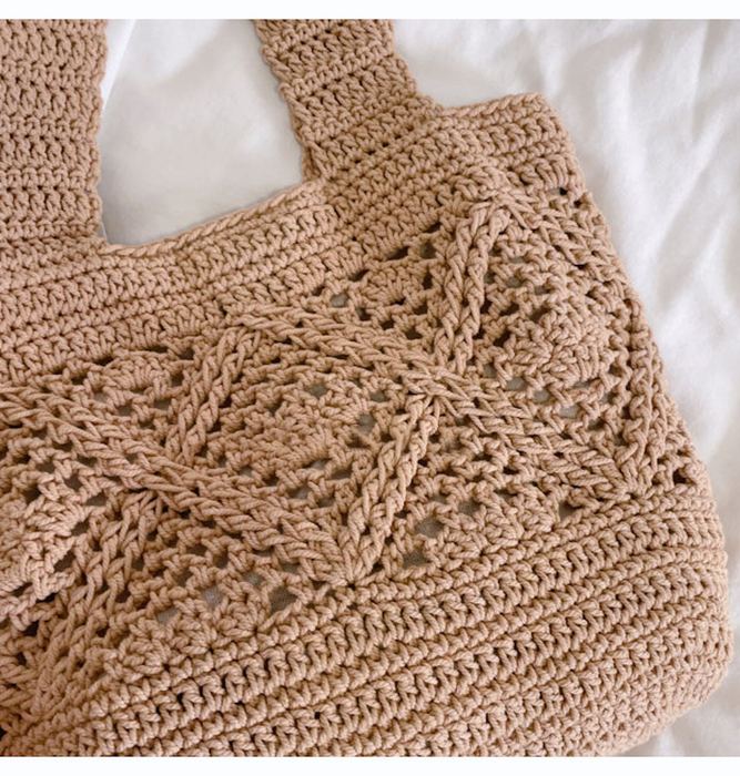 Openwork Cotton Crochet Bucket Bag with Wide Handles