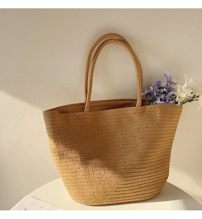 Wide Woven Straw Tote with Rounded Matching Handles