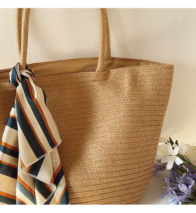 Wide Woven Straw Tote with Rounded Matching Handles