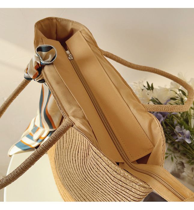 Wide Woven Straw Tote with Rounded Matching Handles