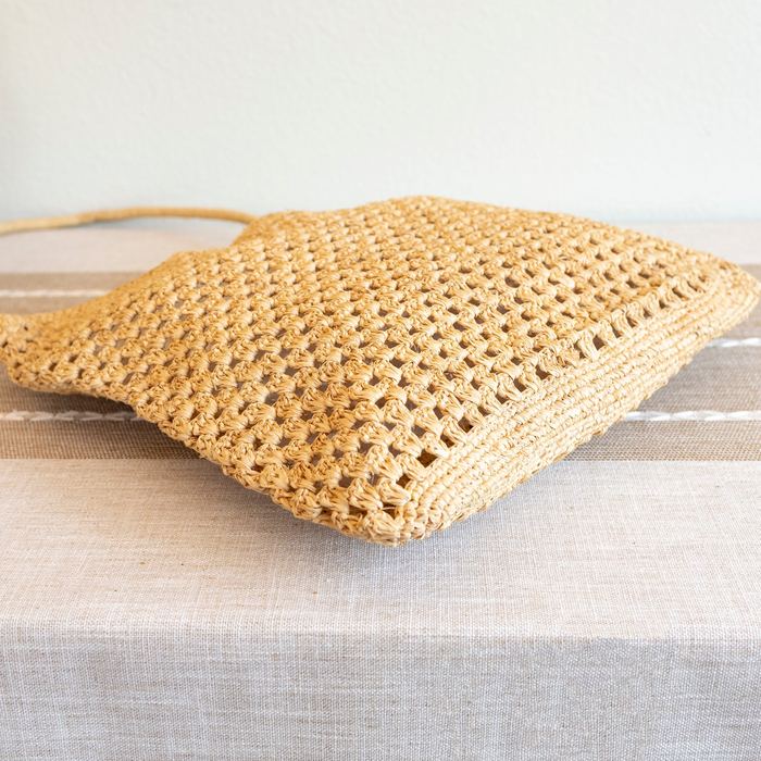Open-Weave Raffia Shoulder Bag with Long Strap