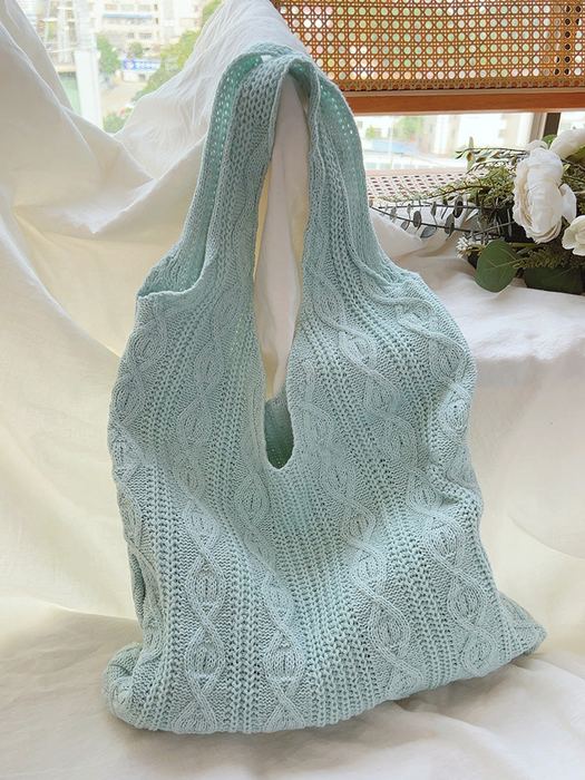 Cable-Knit Cotton Shoulder Bag