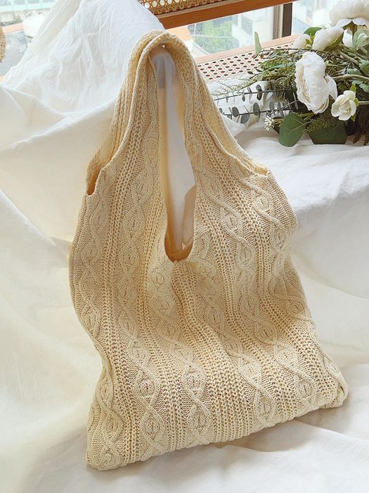 Cable-Knit Cotton Shoulder Bag