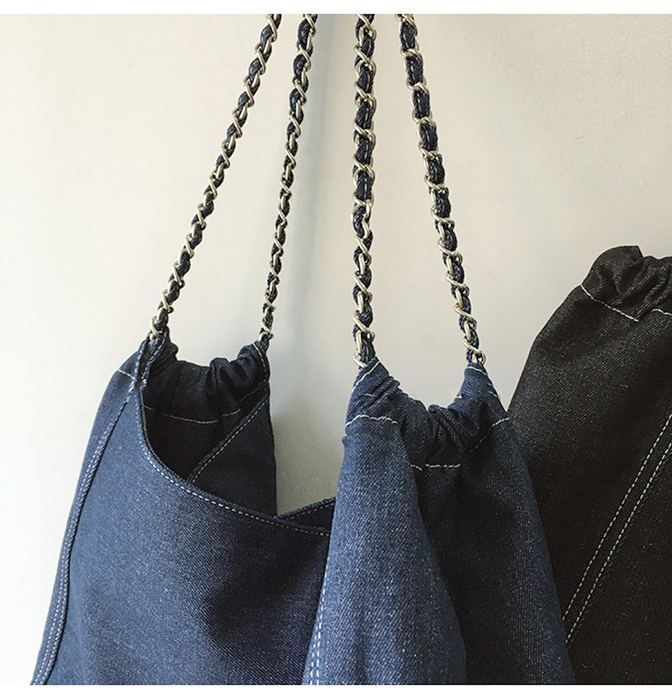 Slouchy Denim Shoulder Tote with Chain Straps