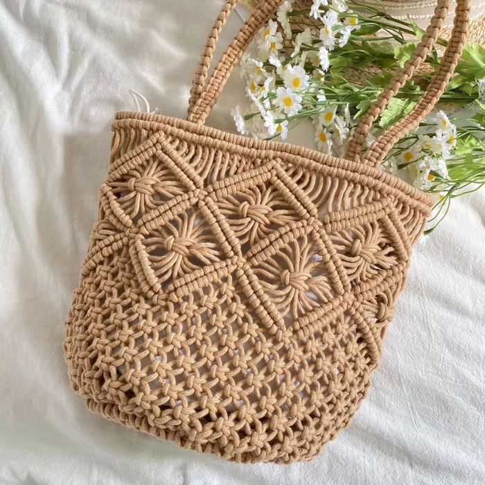 Diamond-Pattern Cotton Bucket Shoulder Bag