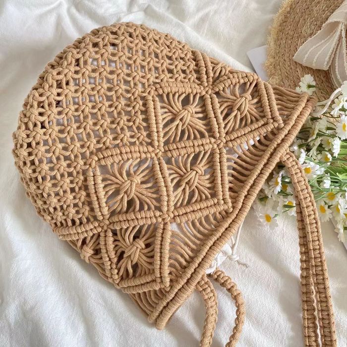 Diamond-Pattern Cotton Bucket Shoulder Bag