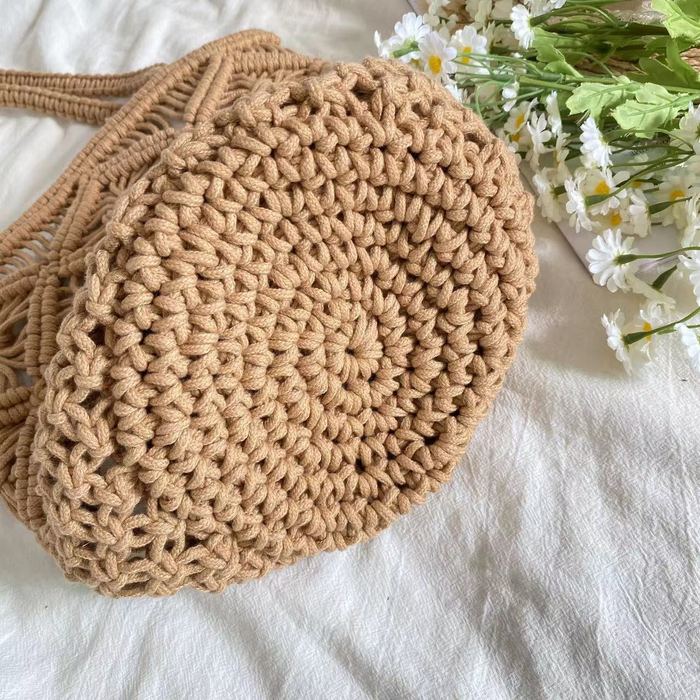 Diamond-Pattern Cotton Bucket Shoulder Bag