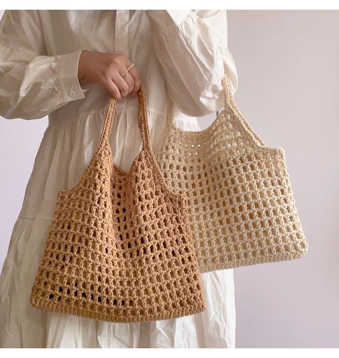 Cotton Knit Fishnet Tote with Wide Top Handles