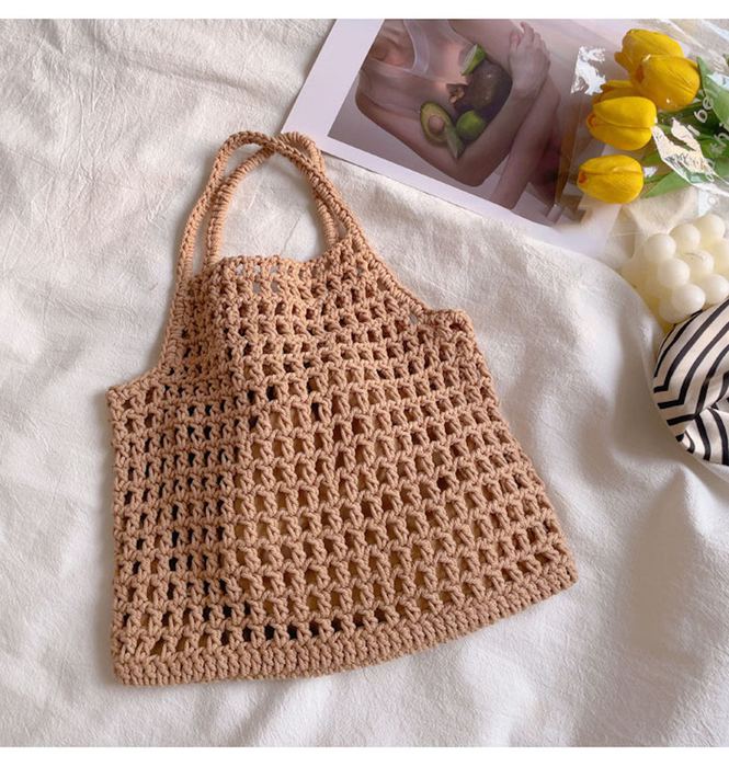 Cotton Knit Fishnet Tote with Wide Top Handles